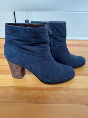 Cole Haan Navy Nubuck Block Heel Ankle Boots